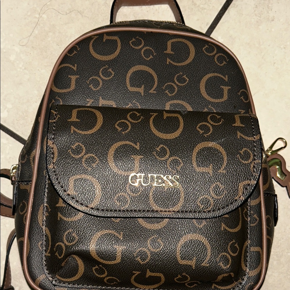 Guess Black and Brown Monogram Backpack